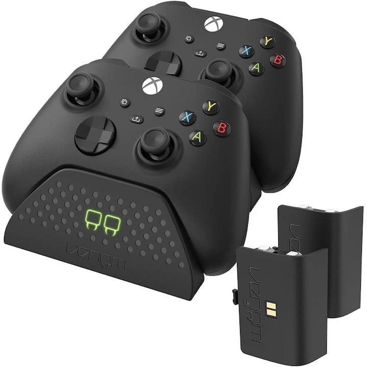 Venom VS2881 Xbox Series X & S és Xbox One dupla töltőállomás, Fekete + 2 db akkumulátor