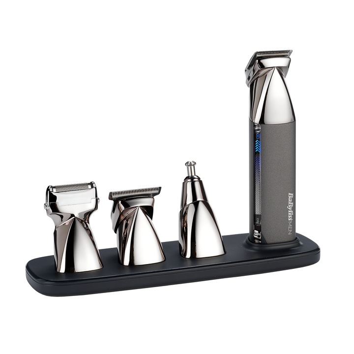 Aparat de tuns si ras BaByliss MT996E Super-X Metal 15 in1 Multi Trimmer, 15 Accesorii, 4 capete,Otel japonez, 5 ore, Silver