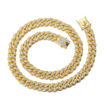 Lant Cuban Chain Link, placat cu aur 18K, insertii de ziconiu alb, auriu, 60 cm Lant Cuban Chain Link, placat cu aur 18K, insertii de ziconiu alb, auriu, 60 cm