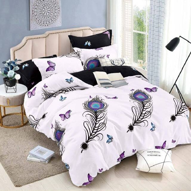 Lenjerie 6 piese din Bumbac Finet, model Purple Feather, 235 x 240