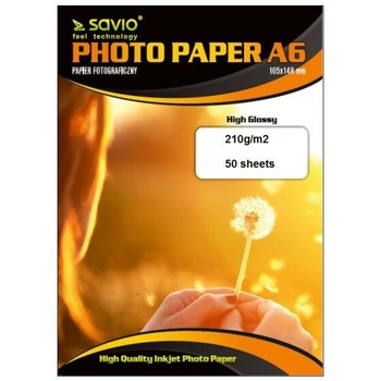 Set 50 Coli Hartie FOTO Savio PA-05, A6 (10X15), 210g ,High Glossy Set 50 Coli Hartie FOTO Savio PA-05, A6 (10X15), 210g ,High Glossy