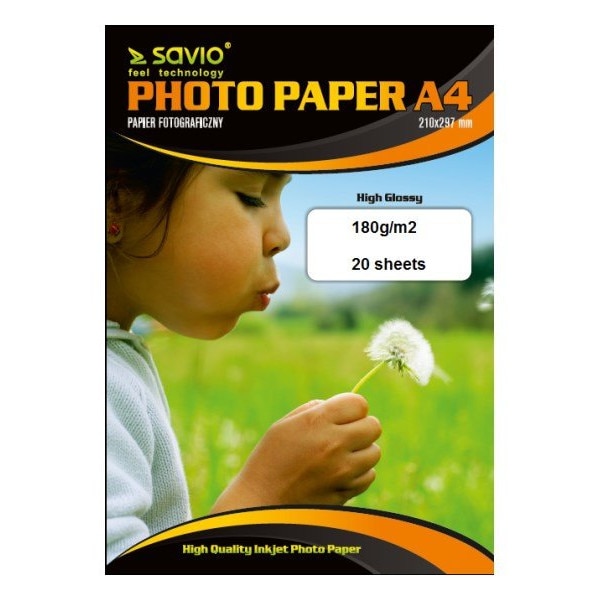 Set 20 Coli Hartie FOTO Savio PA-07, A4 180g High Glossy