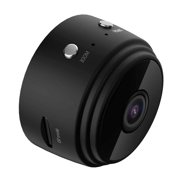 Optim Mini térfigyelő kamera, kémeszköz, kompakt kialakítás, finom és könnyen elrejthető, telefonalkalmazás, Wi-Fi, mágneses állvány, fekete