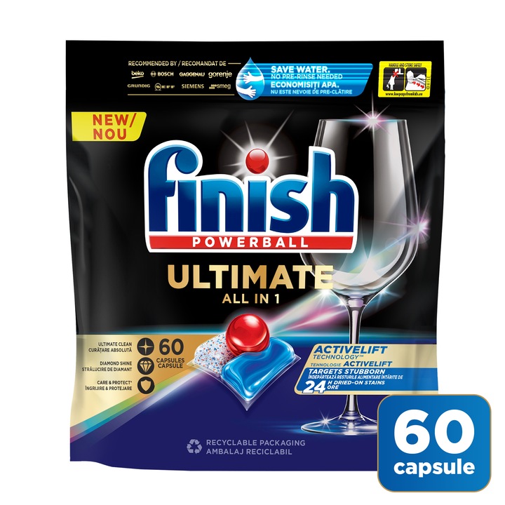 Detergent capsule pentru masina de spalat vase Finish Ultimate All in 1, 60 spalari