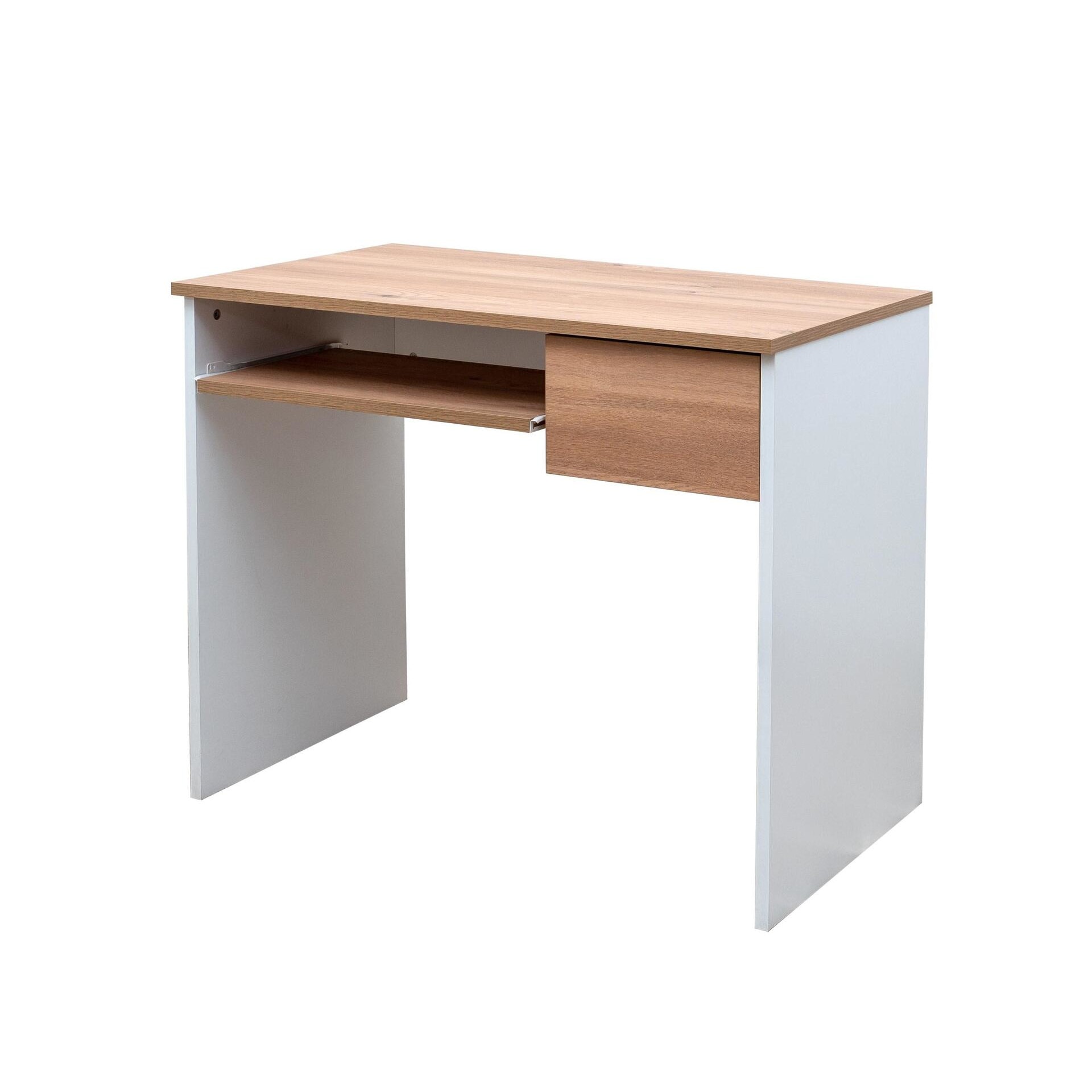 Birou cu 1 sertar Sani PN-DSK-001,90x50x74,3 cm,Alb si stejar