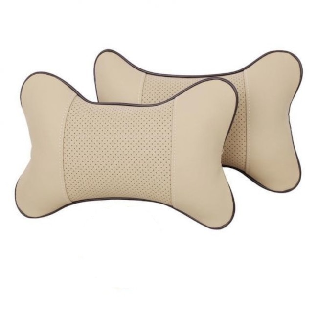 Set perne, montabil pe tetiera auto, pentru sustinerea gatului, din piele ecologica, bej, 2 buc