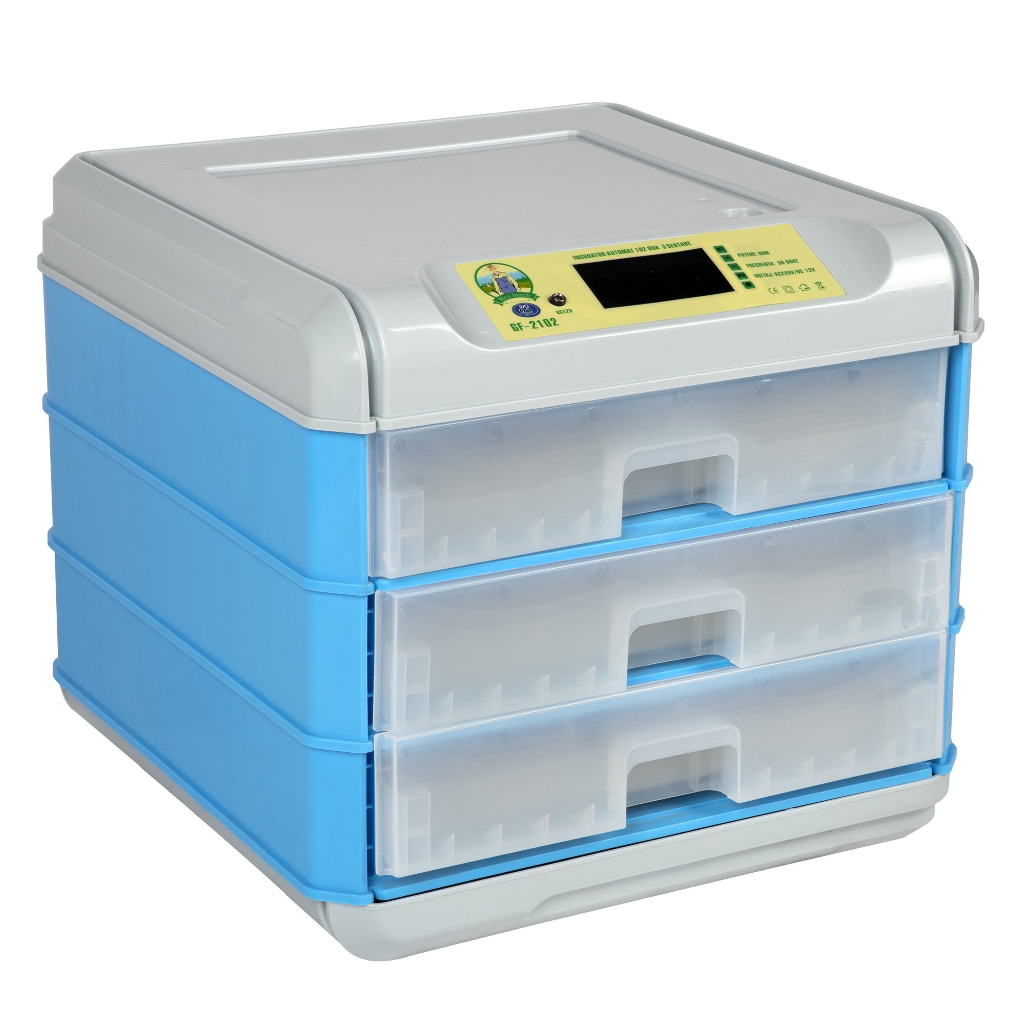 Incubator automat 192 oua cu 3 sertare Micul Fermier, display LED