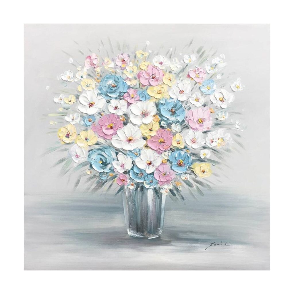 Tablou pictura manual ulei pe panza Accent 330700-2, Vaza/ Flori- relief, 60/60 cm