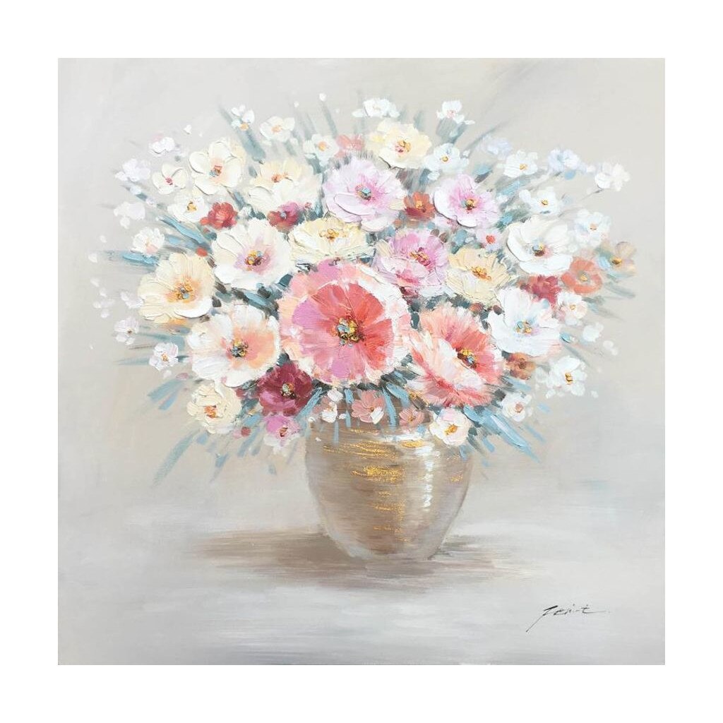 Tablou pictura manual ulei pe panza Accent 330700-1, Vaza/ Flori- relief, 60/60 cm