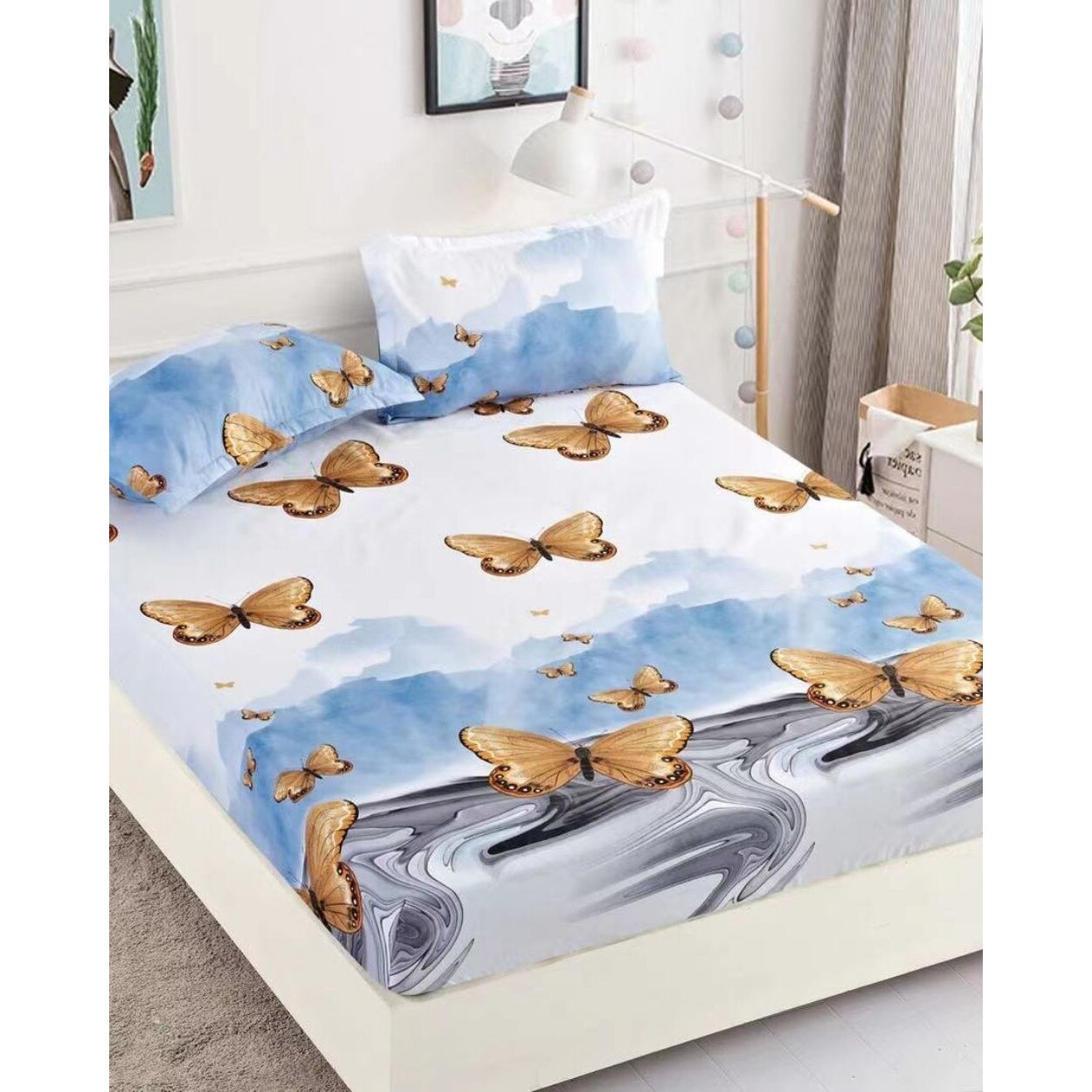 Set Husa de Pat cu Elastic cu 2 Fete de Perna pentru Pat Dublu, Finet, HBF-125