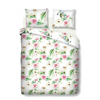 Lenjerie de pat dubla, King Size, Bedora, Garden, 4 piese, 100% bumbac, multicolor Lenjerie de pat dubla, King Size, Bedora, Garden, 4 piese, 100% bumbac, multicolor