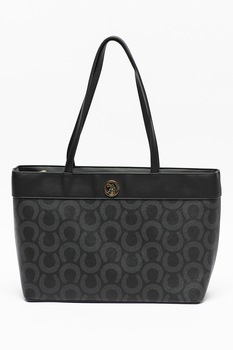 U.S. Polo Assn., Geanta shopper de piele ecologica cu aspect saffiano, Negru U.S. Polo Assn., Geanta shopper de piele ecologica cu aspect saffiano, Negru