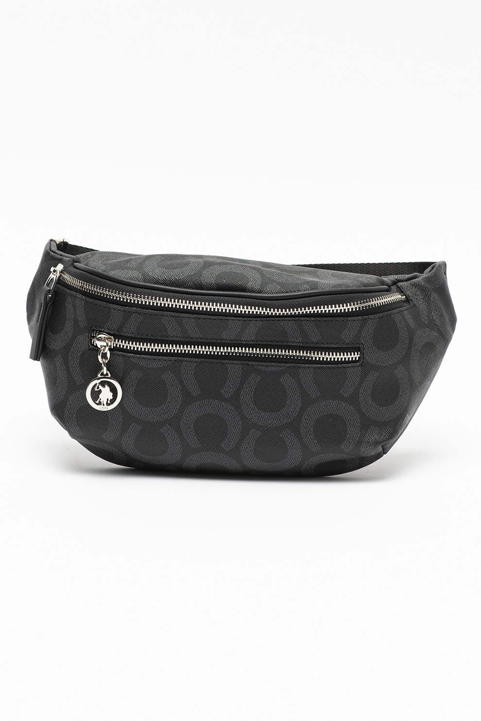 U.S. Polo Assn., Borseta de piele ecologica cu aspect de piele saffiano, Negru/Gri antracit