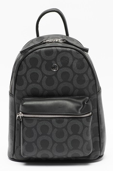 U.S. Polo Assn., Rucsac de piele ecologica cu buzunar exterior cu fermoar, Negru/Gri antracit U.S. Polo Assn., Rucsac de piele ecologica cu buzunar exterior cu fermoar, Negru/Gri antracit