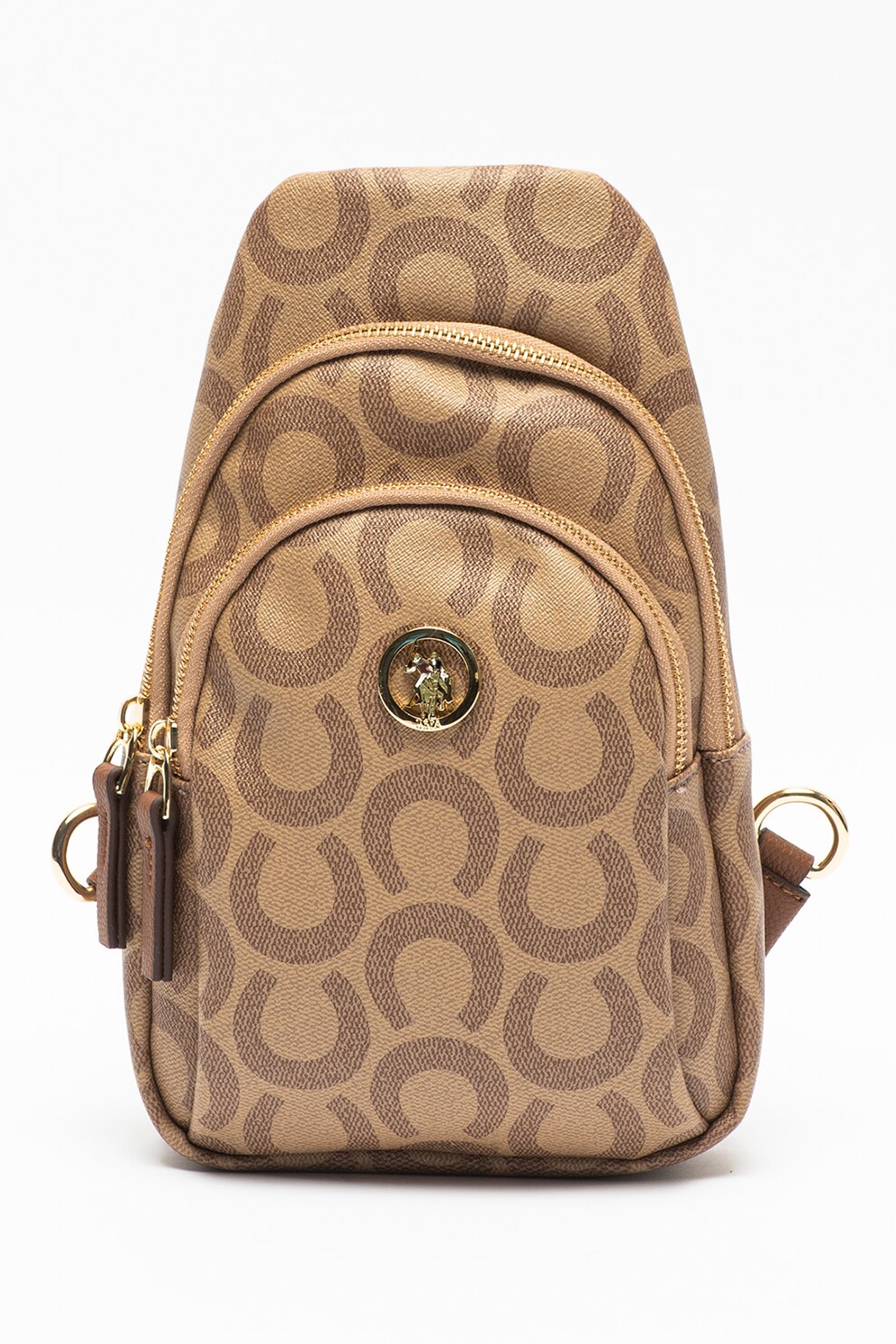 U.S. Polo Assn., Geanta crossbody de piele ecologica cu model, Cafeniu