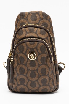 U.S. Polo Assn., Geanta crossbody de piele ecologica cu model, Maro inchis/Maro scortisoara U.S. Polo Assn., Geanta crossbody de piele ecologica cu model, Maro inchis/Maro scortisoara