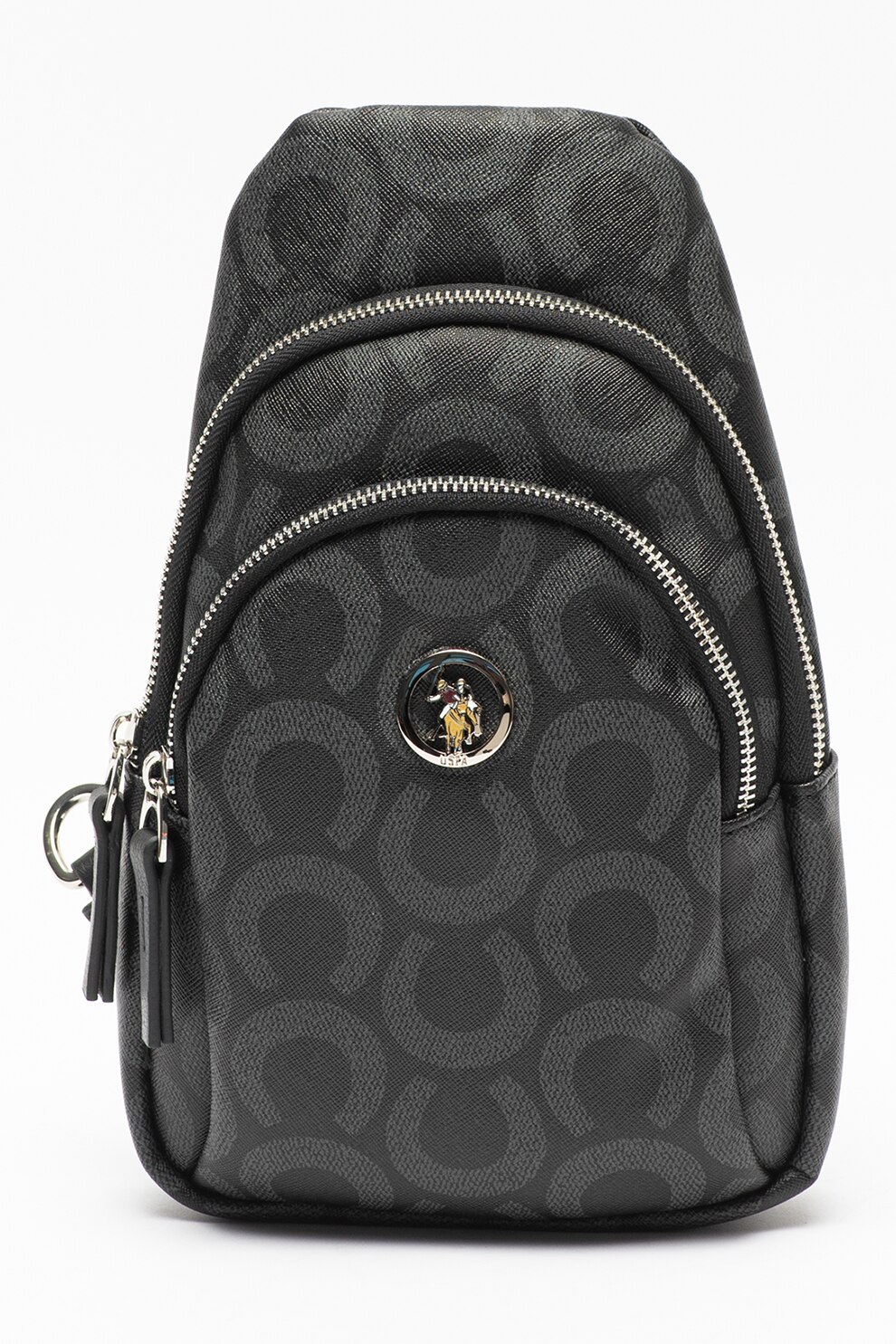 U.S. Polo Assn., Geanta crossbody de piele ecologica cu model, Negru/Gri antracit