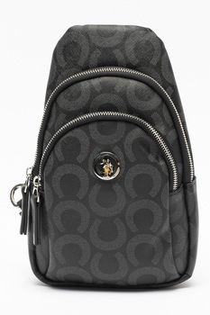 U.S. Polo Assn., Geanta crossbody de piele ecologica cu model, Negru/Gri antracit U.S. Polo Assn., Geanta crossbody de piele ecologica cu model, Negru/Gri antracit