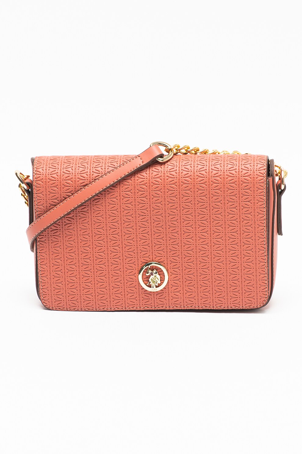 U.S. Polo Assn., Geanta crossbody de piele ecologica cu bareta lant, Rosu stins