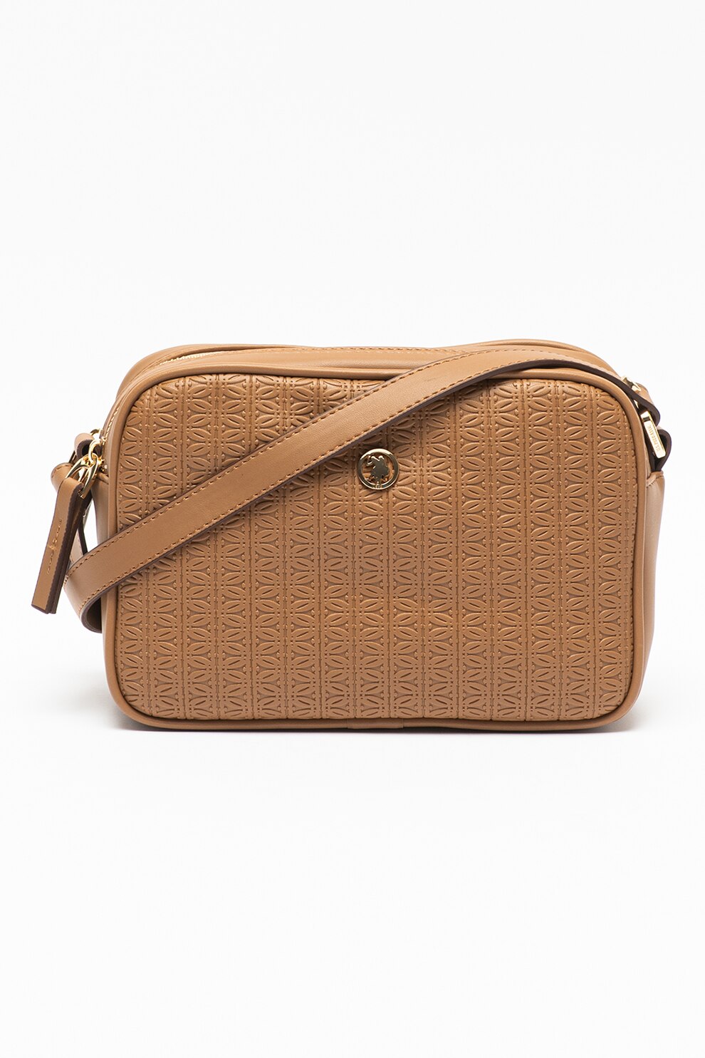 U.S. Polo Assn., Geanta crossbody texturata de piele ecologica, Cafeniu