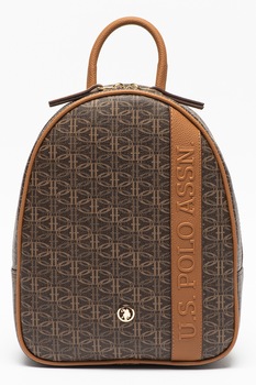 U.S. Polo Assn., Rucsac de piele ecologica cu imprimeu logo, Maro inchis/Maro scortisoara U.S. Polo Assn., Rucsac de piele ecologica cu imprimeu logo, Maro inchis/Maro scortisoara