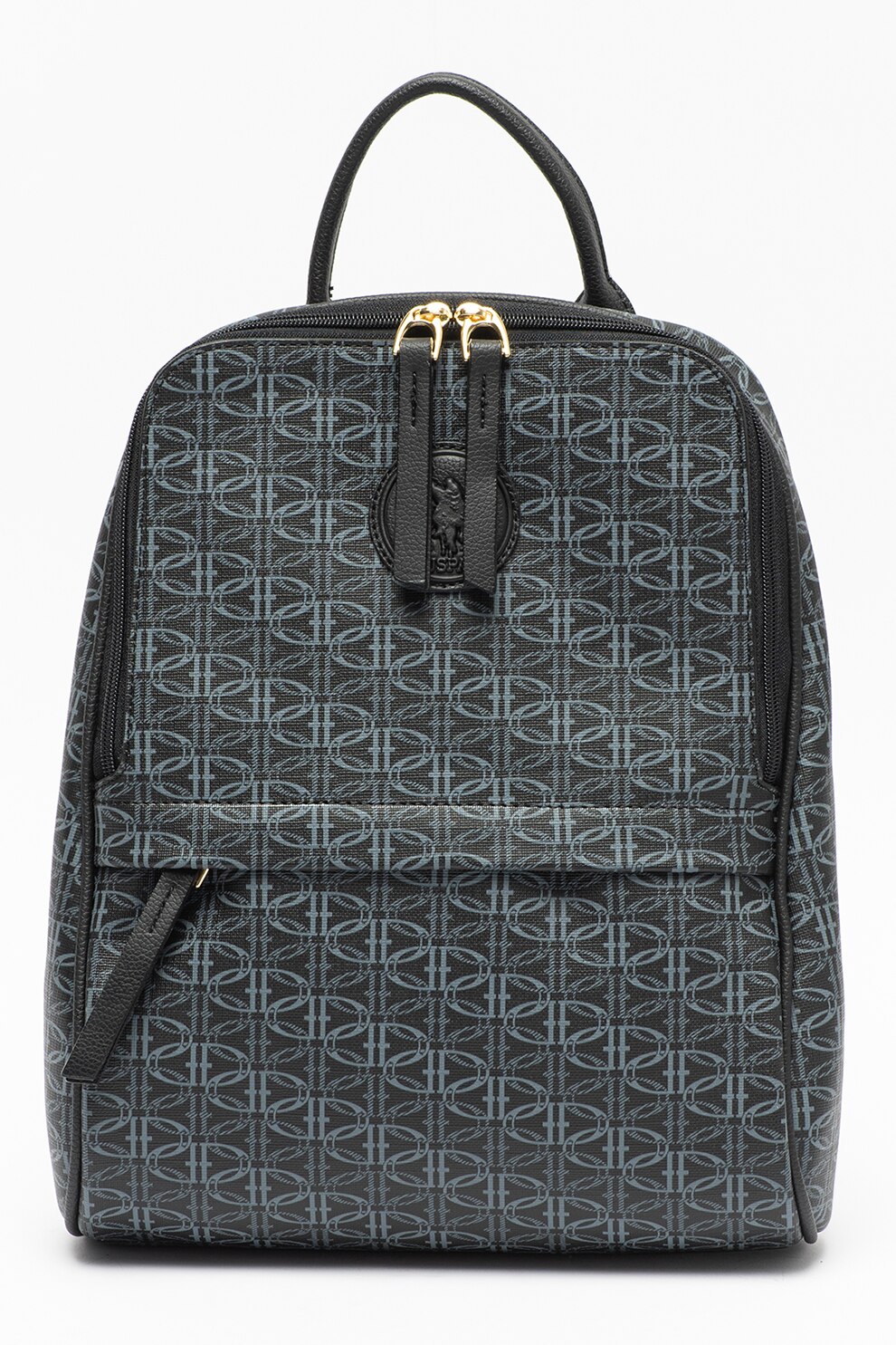 U.S. Polo Assn., Rucsac cu imprimeu si bretele ajustabile, Negru/Gri carbune