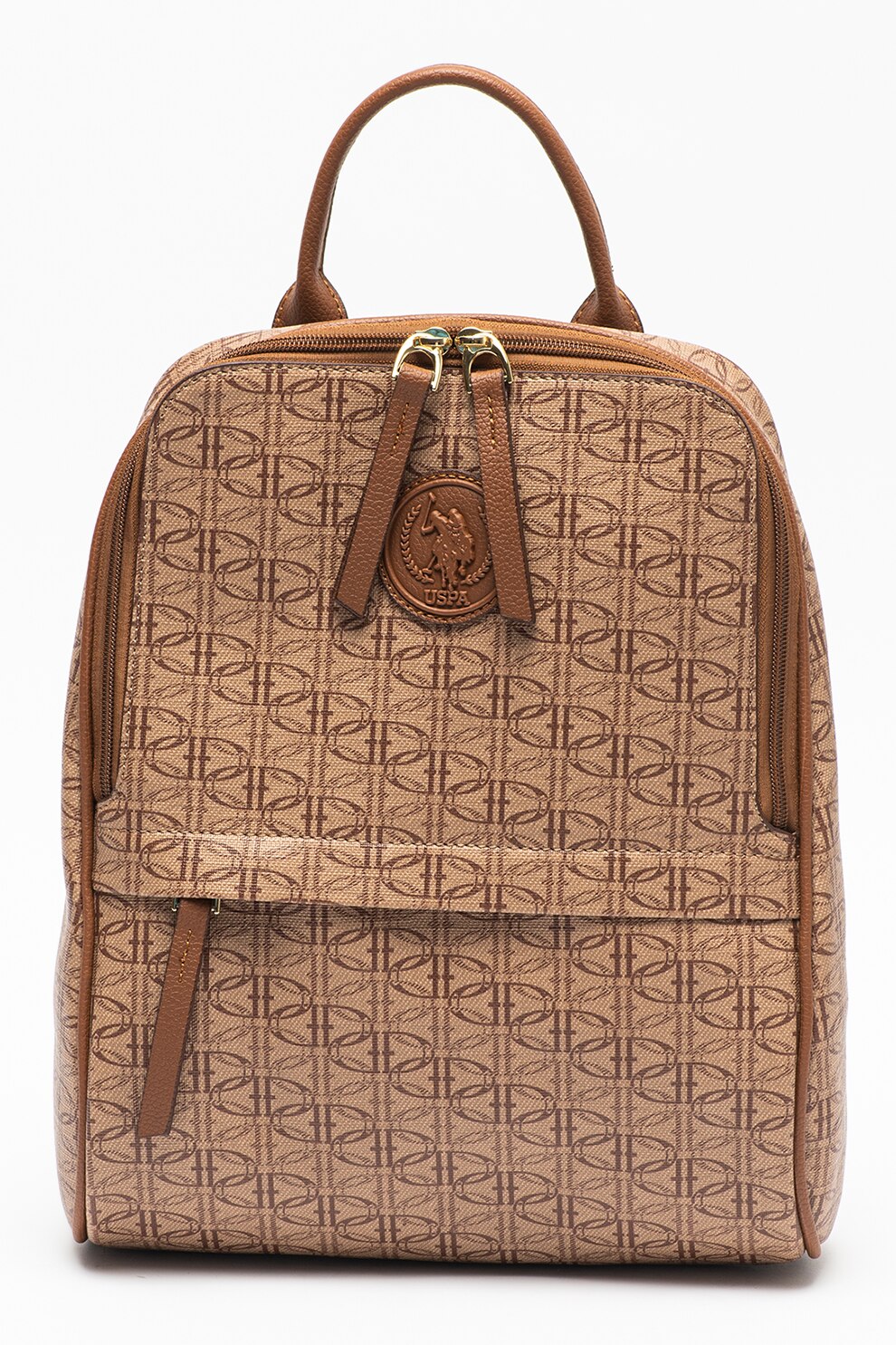 U.S. Polo Assn., Rucsac cu imprimeu si bretele ajustabile, Maro taupe, maro scortisoara