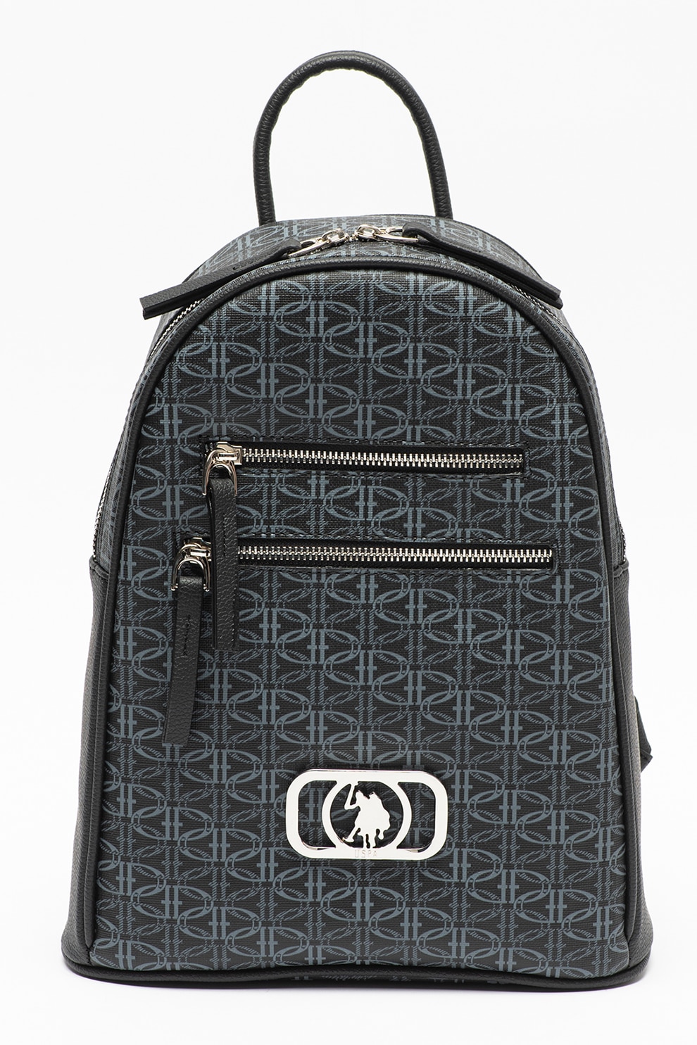 U.S. Polo Assn., Rucsac cu model si garnituri de piele ecologica, Negru/Gri carbune