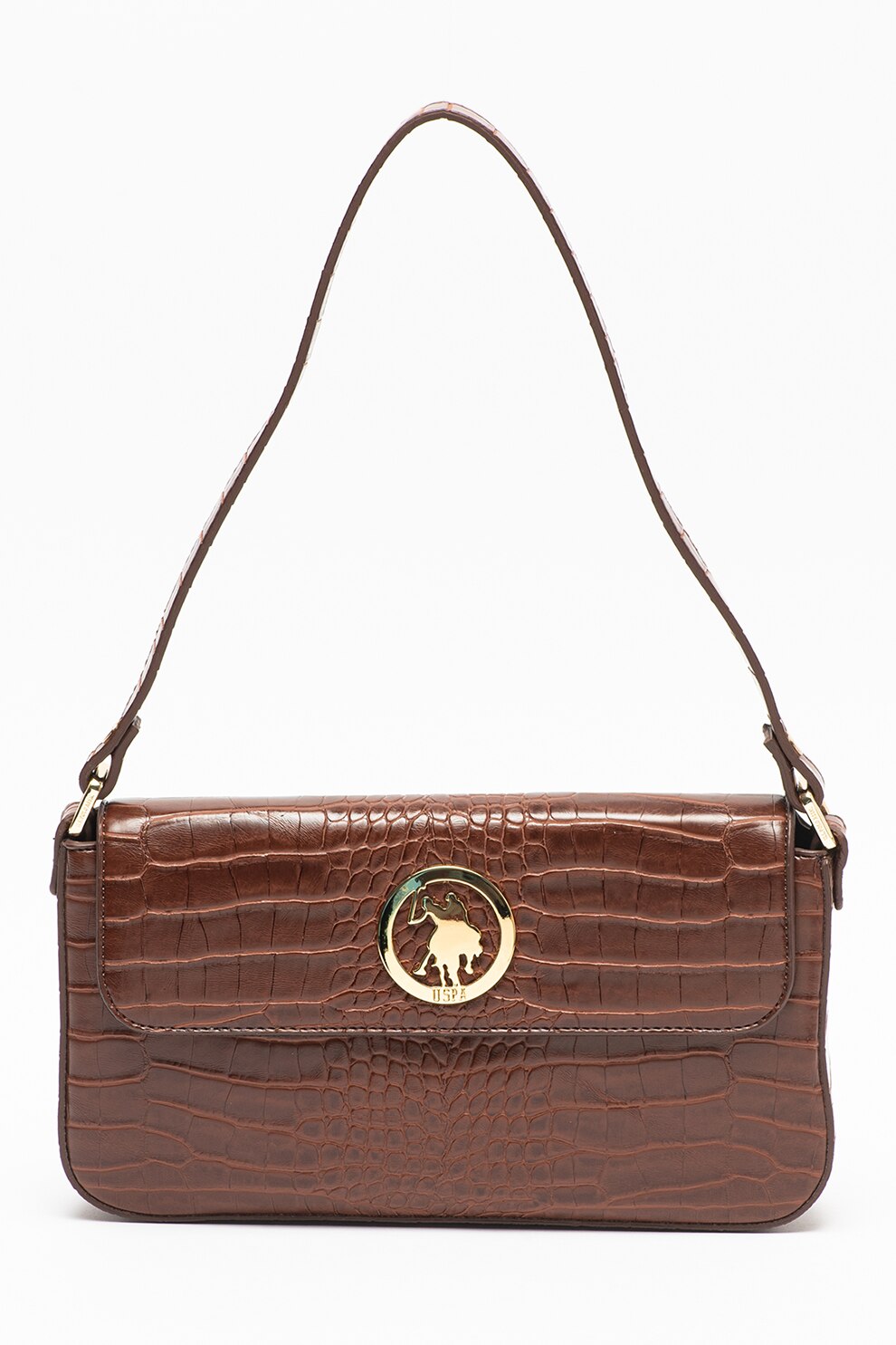 U.S. Polo Assn., Geanta de piele ecologica cu aspect texturat, Coniac