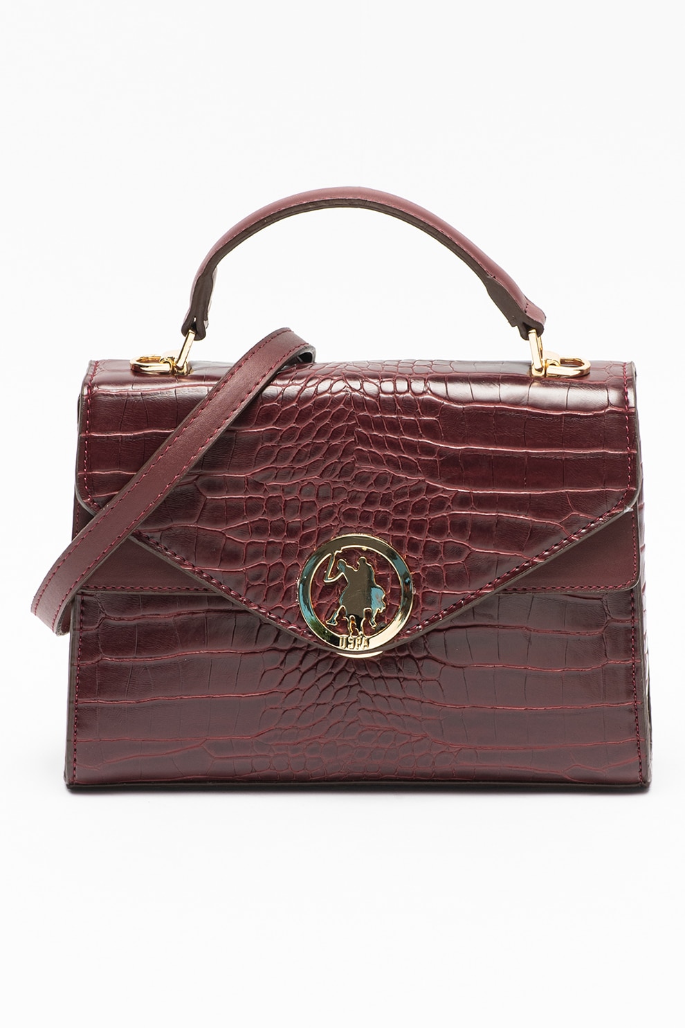 U.S. Polo Assn., Geanta crossbody de piele ecologica cu aspect texturat, Violet pruna