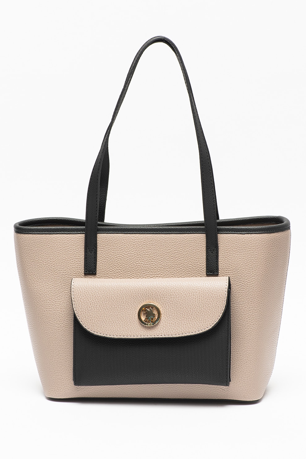 U.S. Polo Assn., Geanta shopper uni de piele ecologica, Gri/negru