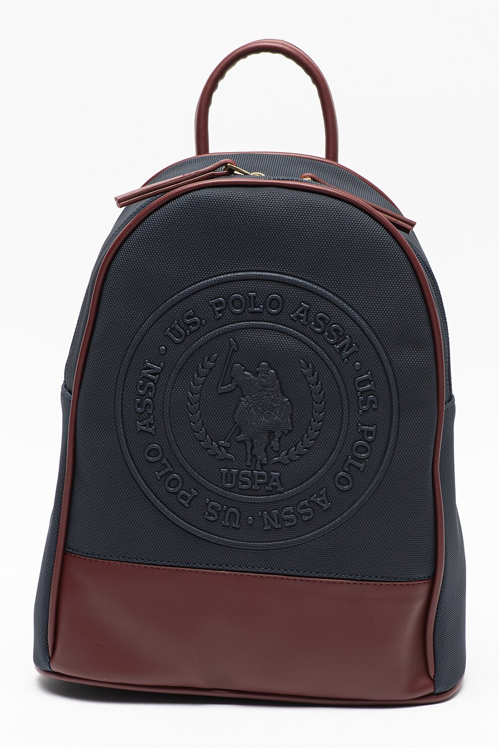 U.S. Polo Assn., Rucsac de piele ecologica cu logo supradimensionat, Bleumarin/Bordeaux