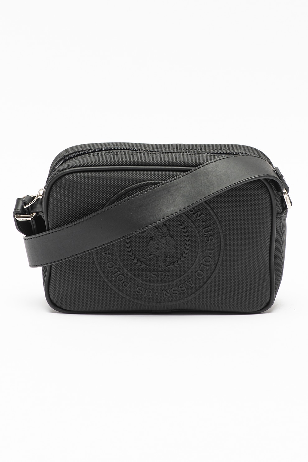 U.S. Polo Assn., Geanta crossbody cu logo in relief, Negru