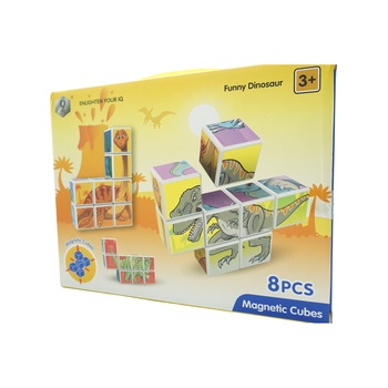 Set inteligent de cuburi magnetice pentru copii, 8 piese, cutie depozitare, puzzle dinozauri, multicolor Set inteligent de cuburi magnetice pentru copii, 8 piese, cutie depozitare, puzzle dinozauri, multicolor