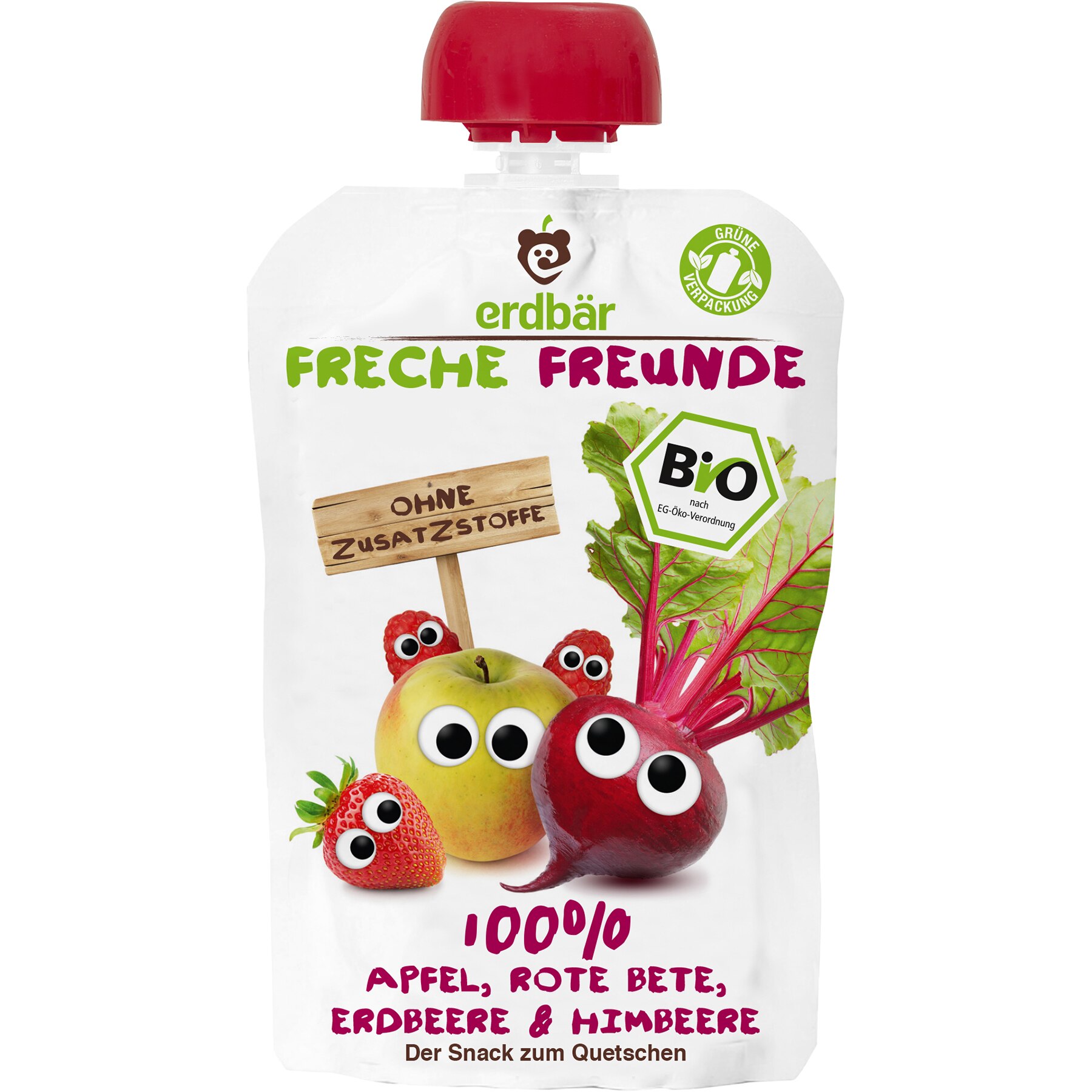 Piure de mere, sfecla, capsuni si zmeura bio Erdbar, 100g, de la 1 an