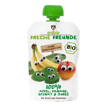 Piure cu spanac si castraveti bio Erdbar, 100g, de la 1 an Piure cu spanac si castraveti bio Erdbar, 100g, de la 1 an
