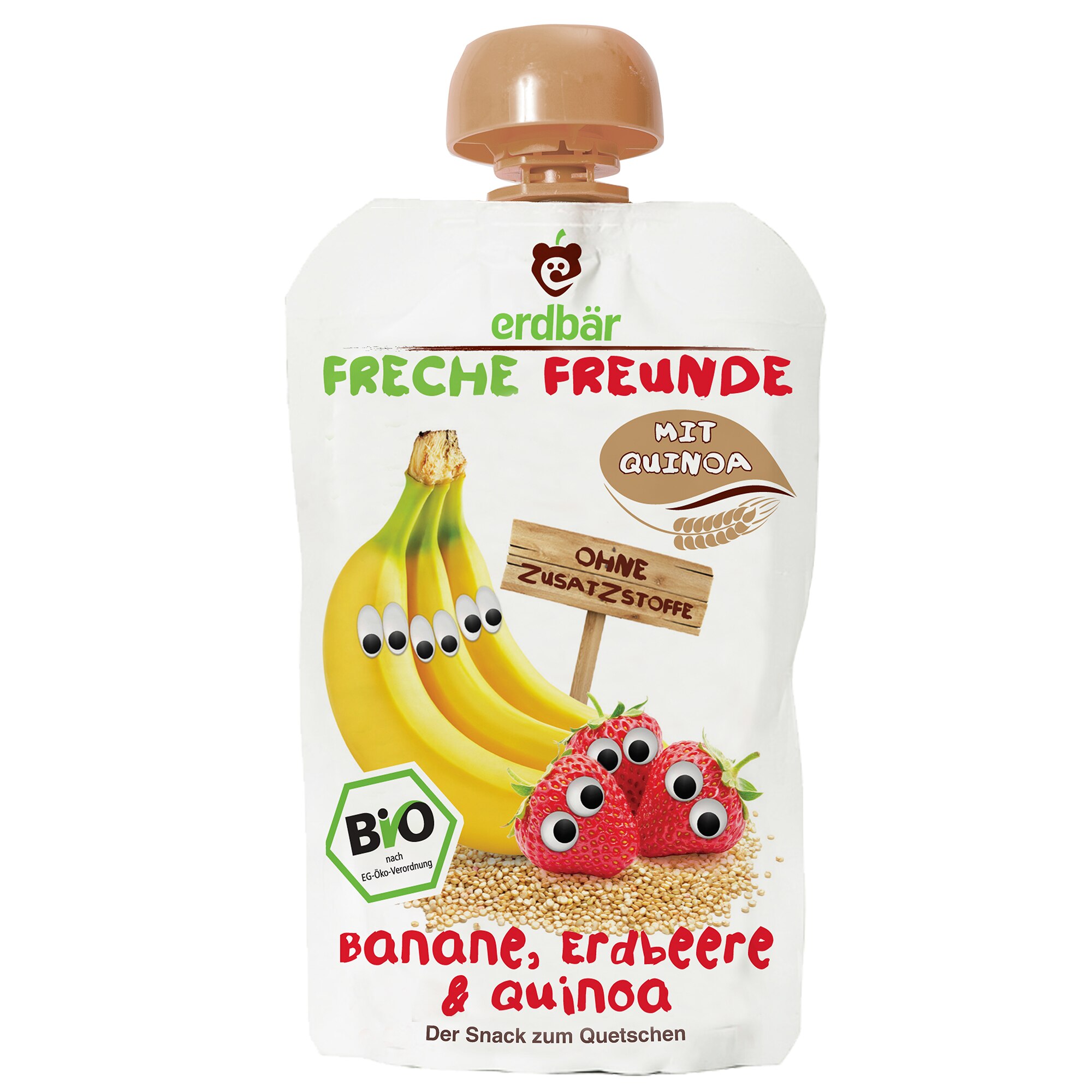 Piure de banane, capsuni si quinoa bio Erdbar, 100g, de la 1 an