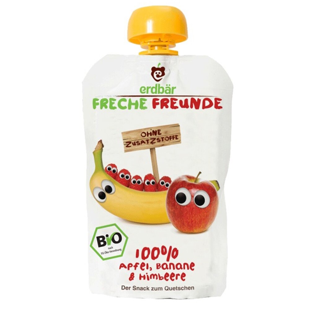 Piure de banane, mere si zmeura bio Erdbar, 100g, de la 1 an
