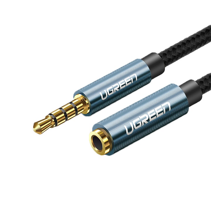 Cablu Extensie Audio Jack 3.5mm Tata la 3.5mm Mama Ugreen AV118, 2m, Albastru