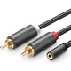 Кабел UGREEN AV102 жак 3,5 мм женски към 2x RCA мъжки, 1 м, черен