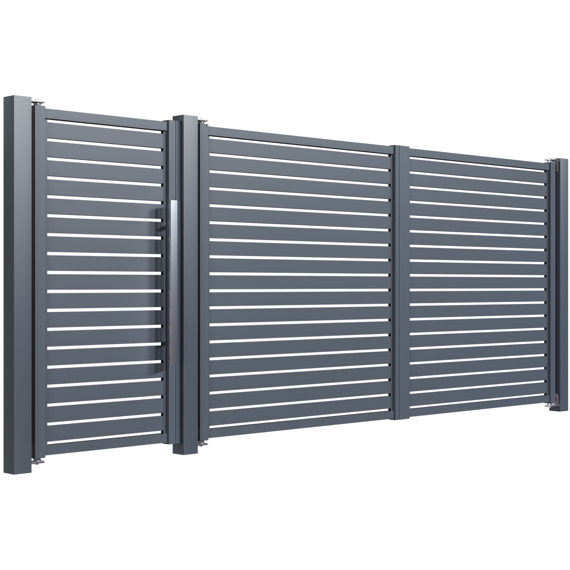 Set poarta auto si pietonala, Todome, aluminiu 102, negru, 450 x 180 cm