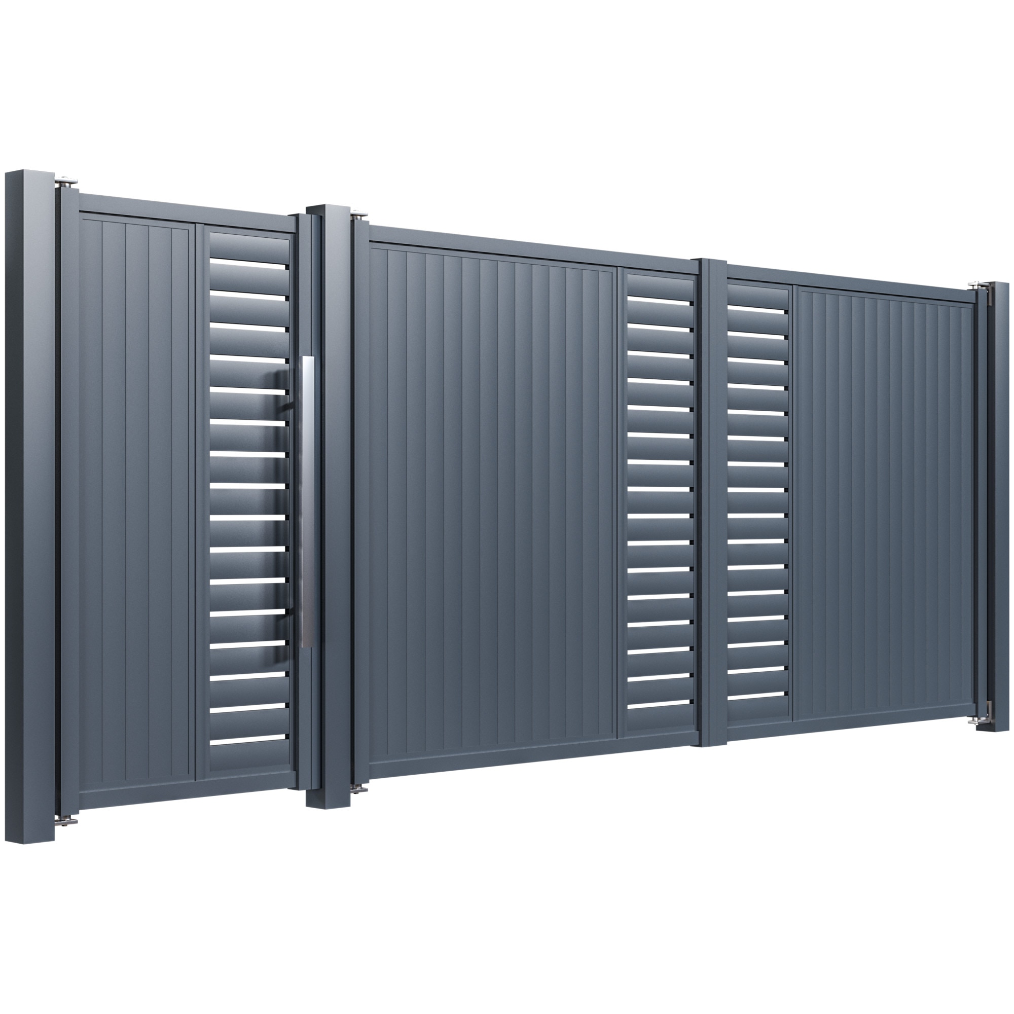 Set poarta auto si pietonala, Todome, aluminiu 105, negru, 450 x 180 cm