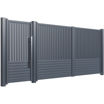 Set poarta auto si pietonala, Todome, aluminiu 104, negru, 450 x 180 cm Set poarta auto si pietonala, Todome, aluminiu 104, negru, 450 x 180 cm
