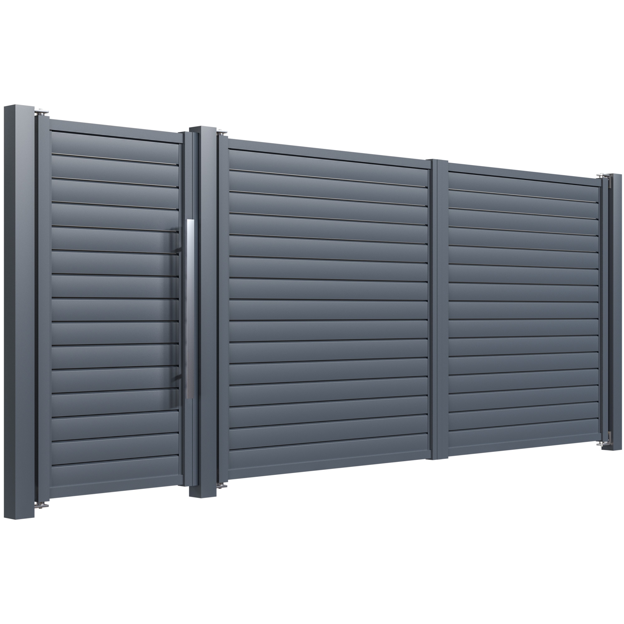 Set poarta auto si pietonala, Todome, aluminiu 108, negru, 450 x 180 cm