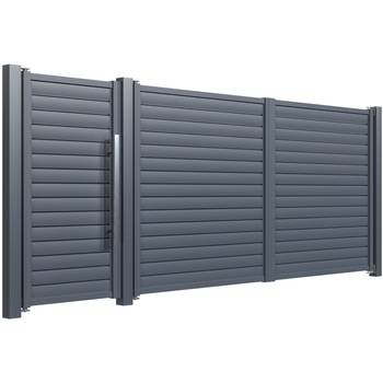 Set poarta auto si pietonala, Todome, aluminiu 108, negru, 450 x 180 cm Set poarta auto si pietonala, Todome, aluminiu 108, negru, 450 x 180 cm