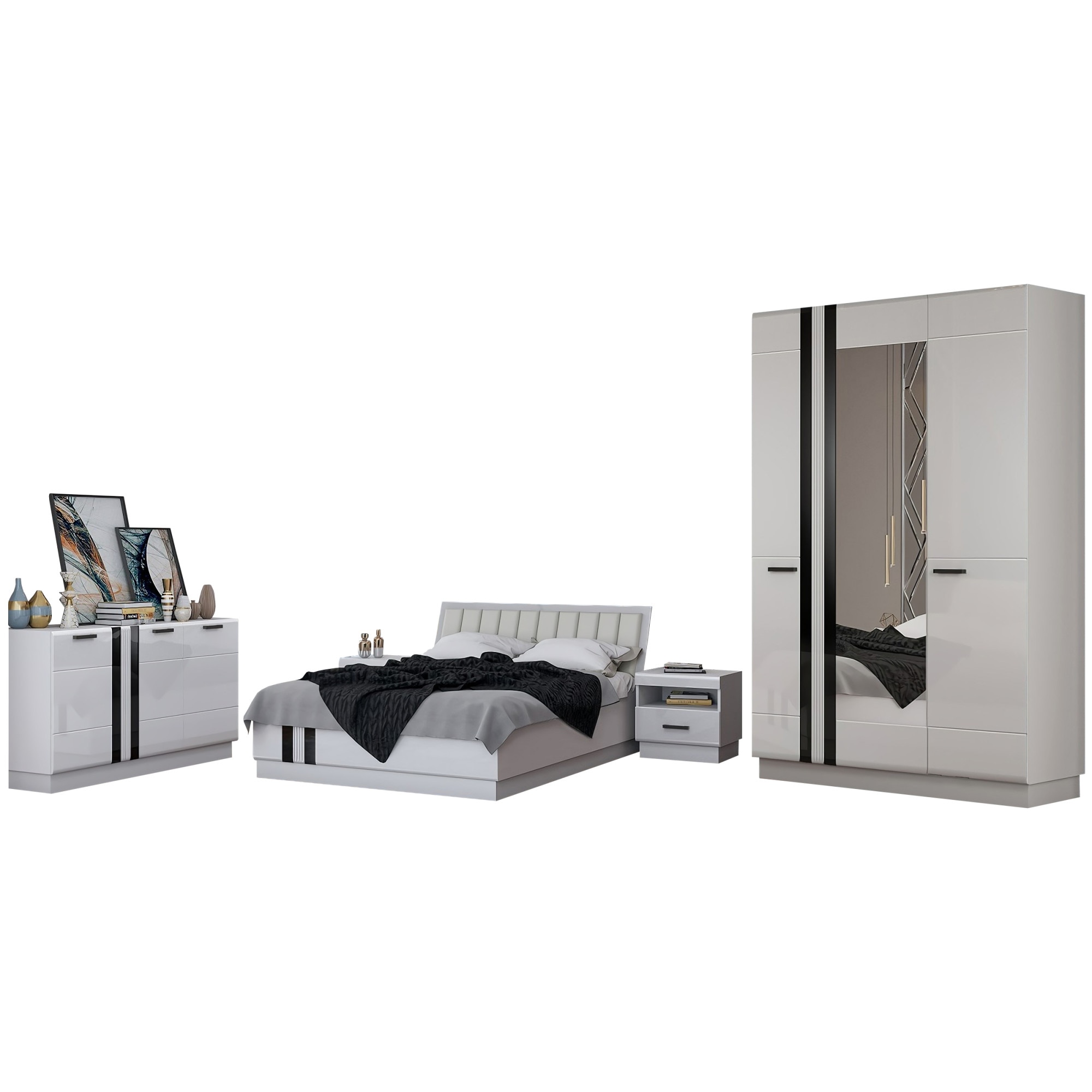 Set Dormitor Magnolia, 150x54x213cm, alb lucios