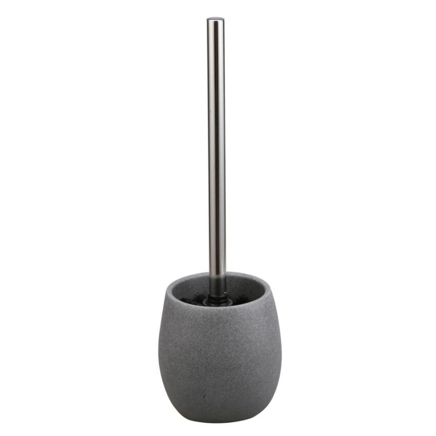 Perie WC cu suport din rasina, gri, 12x11x36 cm