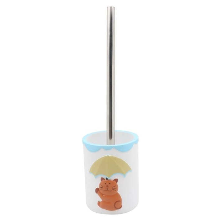 Perie WC cu suport din rasina Cats, multicolor, 10x10x40 cm