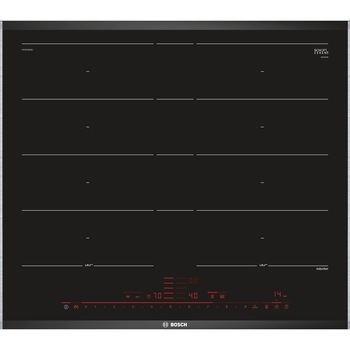 Plita incorporabila Bosch PXY675DE3E, Inductie, 4 zone de gatit, 17 trepte de putere, FlexInduction, PerfectCook, PrefectFry, PowerBoost, 60 cm, Negru