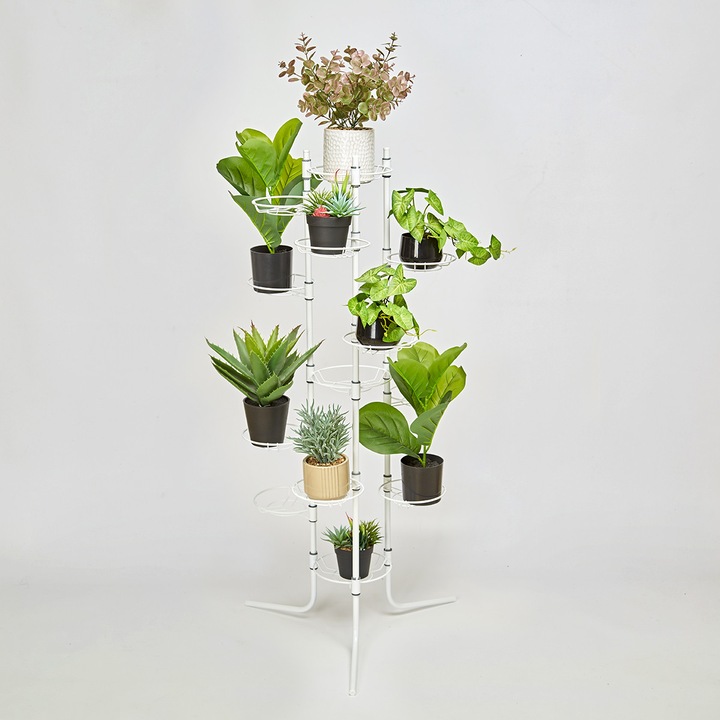 Suport pentru flori pliant, 11 ghivece, alb